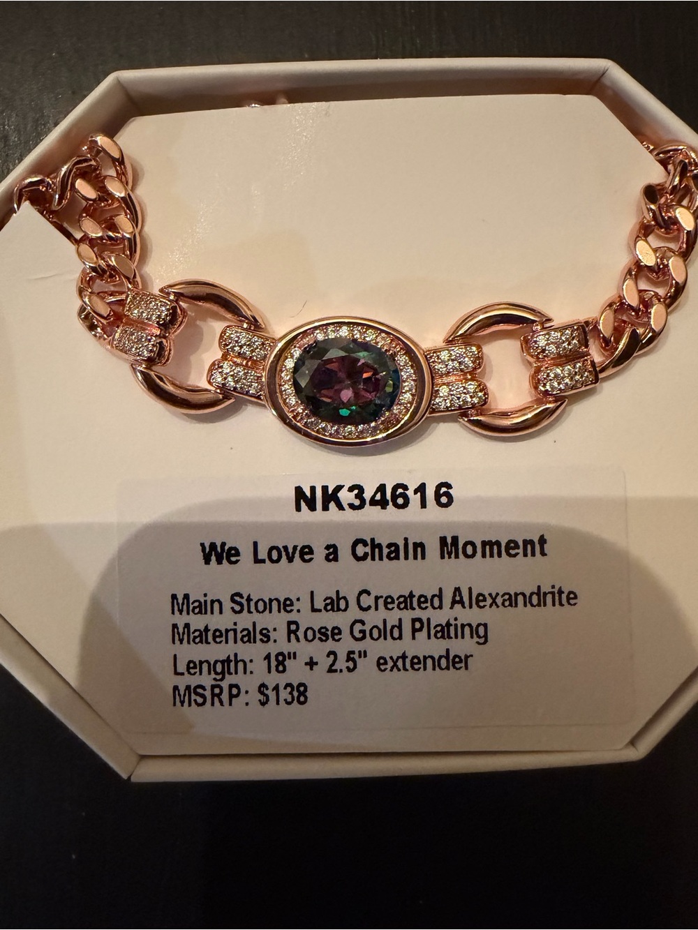 Rose Gold Plated Necklace with Lab-Created Alexandrite Center